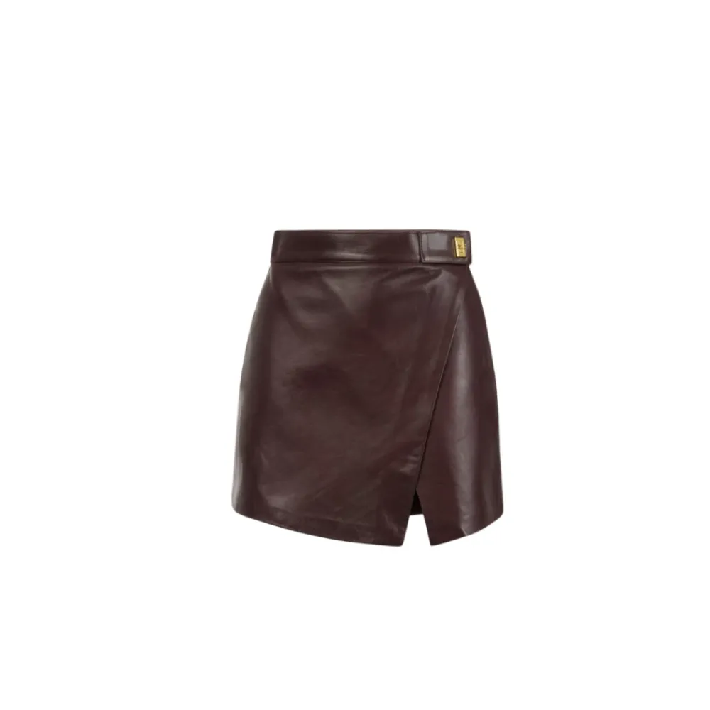 DAMES Elisabetta Franchi Leren Wikkel Mini Rok