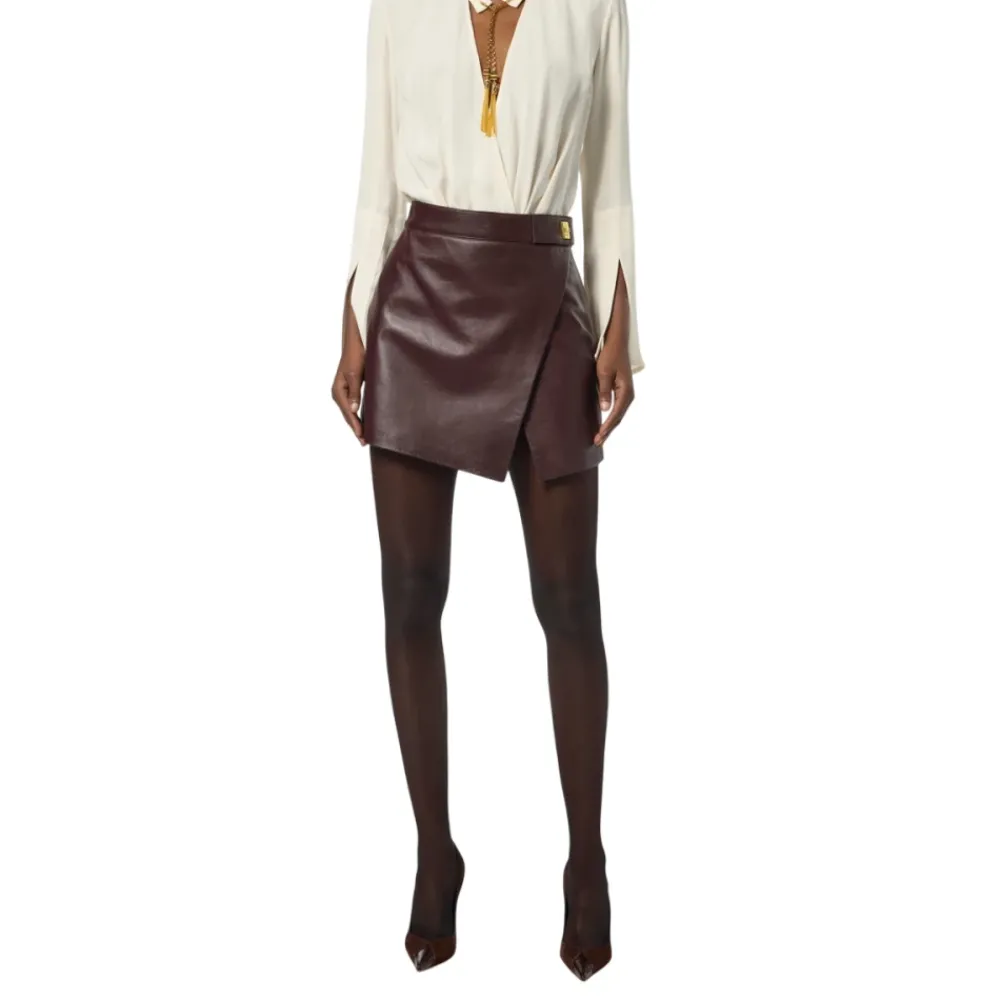 DAMES Elisabetta Franchi Leren Wikkel Mini Rok