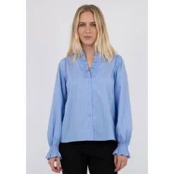 DAMES Neo Noir Blouses^Licht Gestreept Overhemd Brielle Stijl