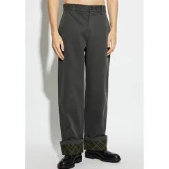 Heren Burberry Broeken^Logo Geborduurd Broek met Omgeslagen Zoom