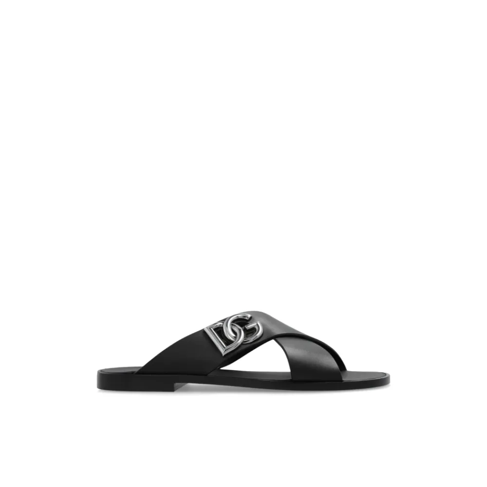 Heren Dolce & Gabbana Logo Kalfsleren Slippers