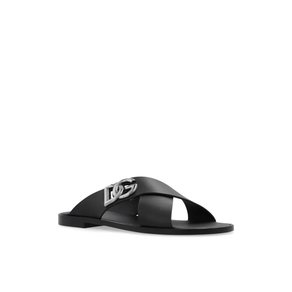 Heren Dolce & Gabbana Logo Kalfsleren Slippers