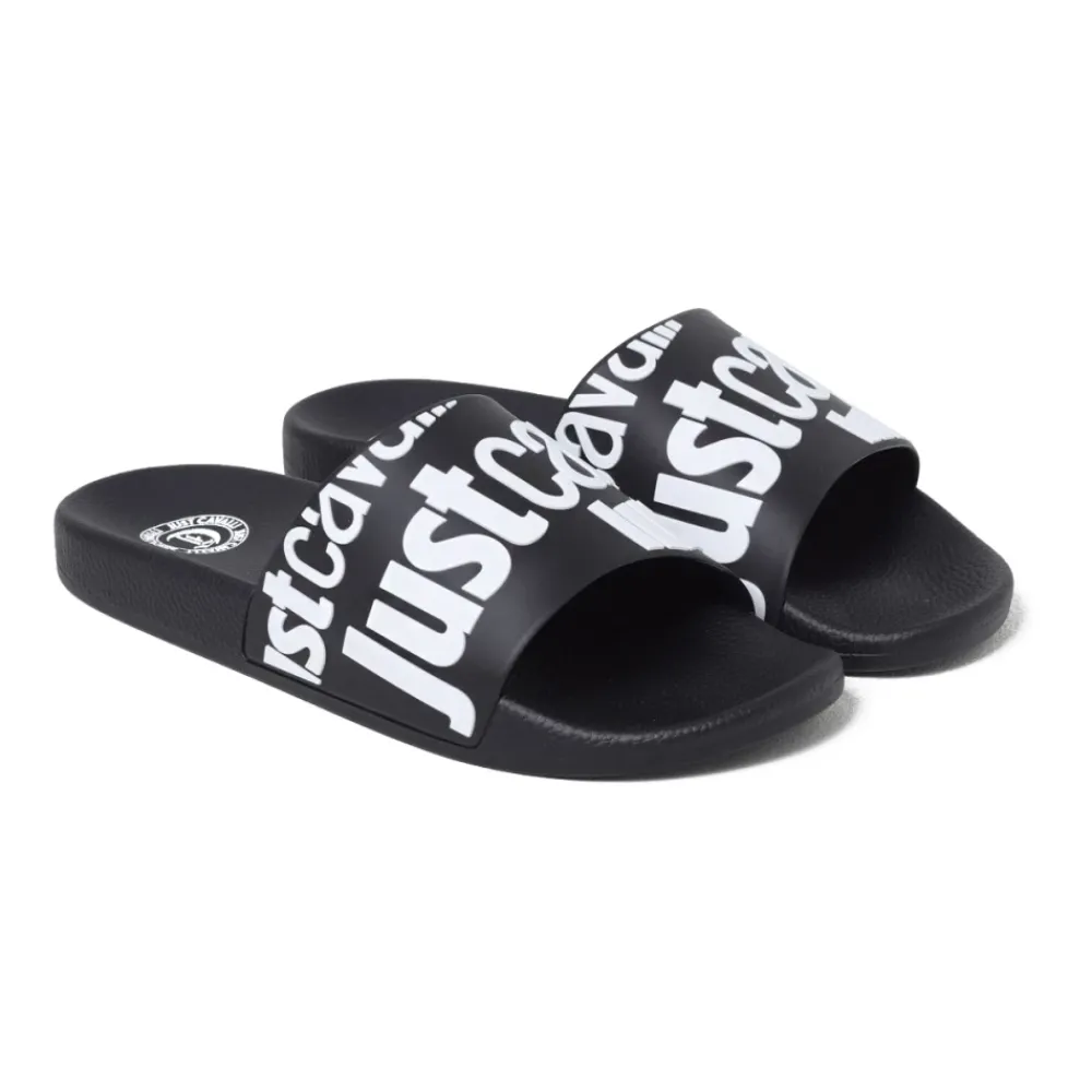 Heren Just Cavalli Slippers^Logo Pool Slide in /Wit