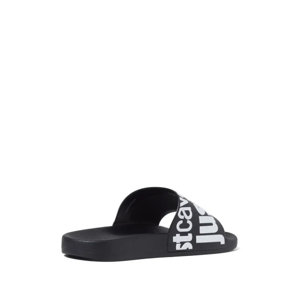 Heren Just Cavalli Slippers^Logo Pool Slide in /Wit