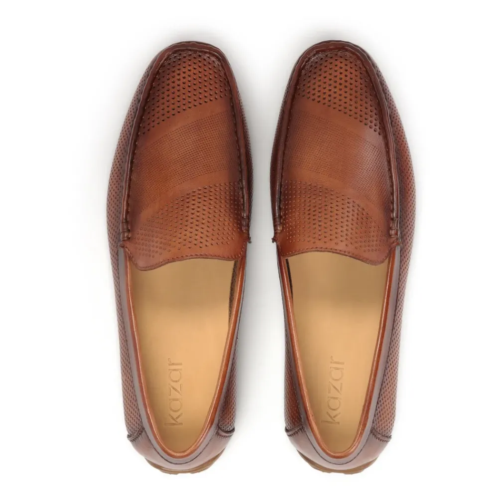 Heren Kazar Instappers & Slip Ons^Luchtige leren mocassins met perforaties
