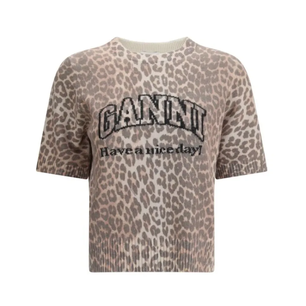 DAMES Ganni Luipaardprint Korte Mouw Sweater