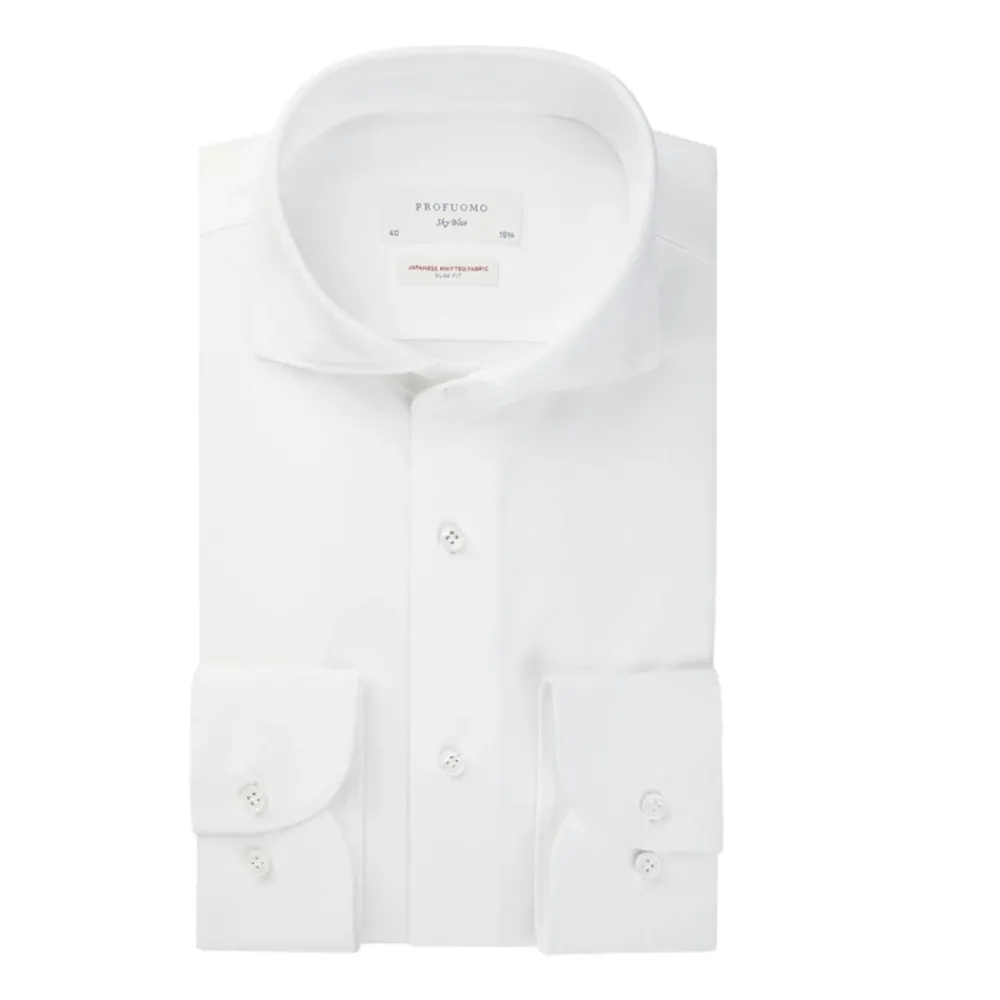 Heren Profuomo Luxe Navy Japans Gebreid Overhemd