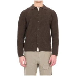 Heren Barba Maglia abbottonata con colletto camicia in lana a costine