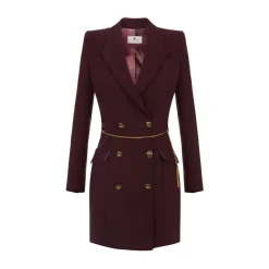 DAMES Elisabetta Franchi Merlot Crêpe Double-Breasted Jurk Ketting Riem