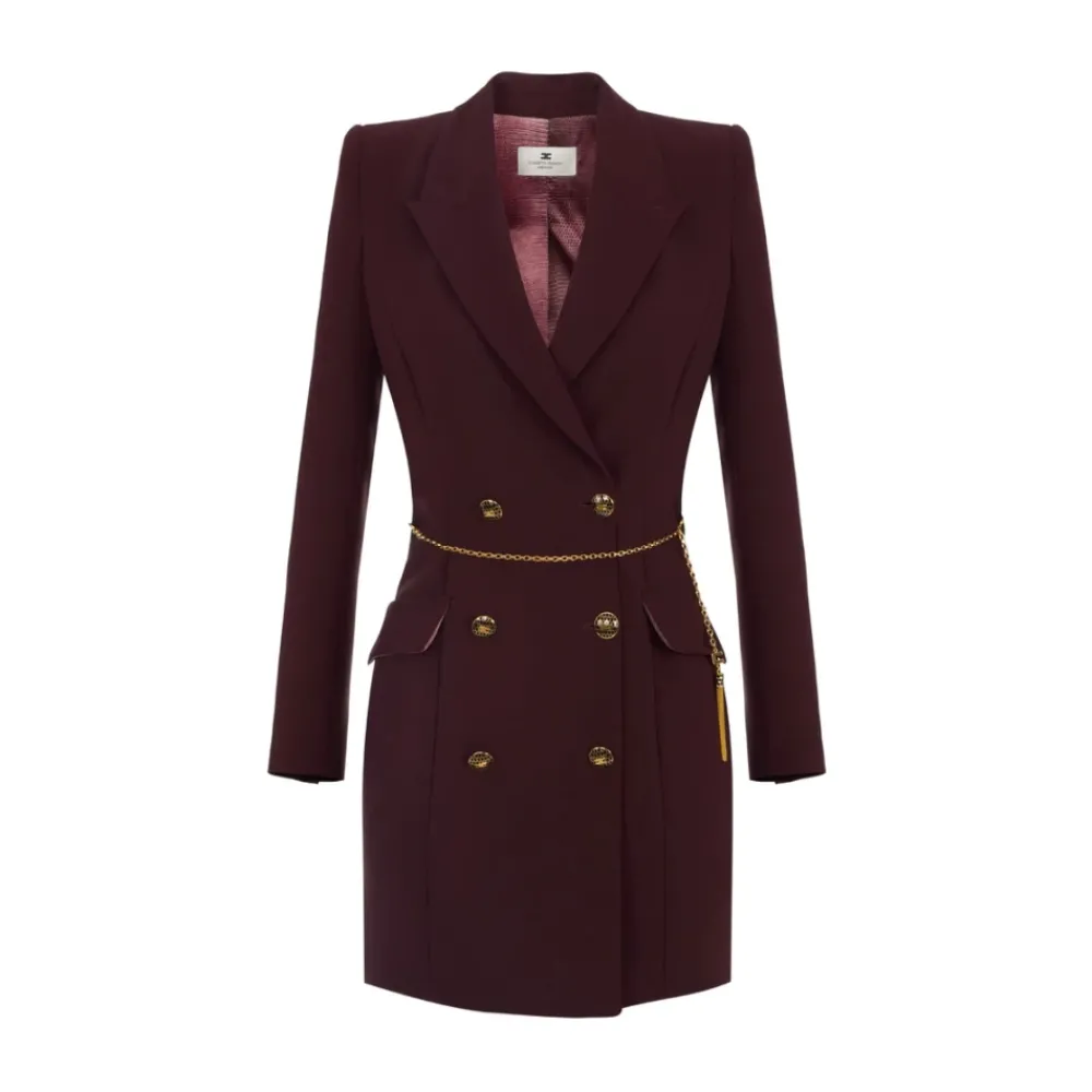 DAMES Elisabetta Franchi Merlot Crêpe Double-Breasted Jurk Ketting Riem