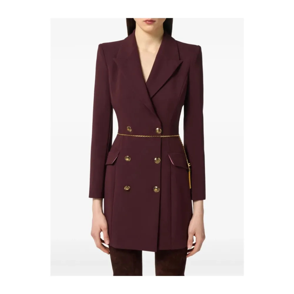 DAMES Elisabetta Franchi Merlot Crêpe Double-Breasted Jurk Ketting Riem