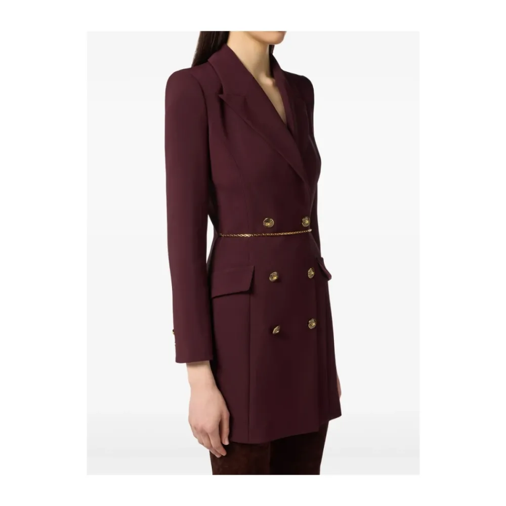 DAMES Elisabetta Franchi Merlot Crêpe Double-Breasted Jurk Ketting Riem