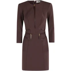 DAMES Elisabetta Franchi Merlot Midi Jurk met Ritsdetail