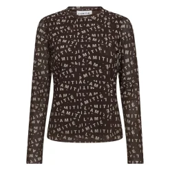 DAMES Haute L'Amitié Mesh LS O-Neck Top met Logo Print
