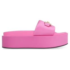 DAMES Versace Slippers^Metalen Logo Satijnen Platform Slides