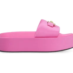 DAMES Versace Slippers^Metalen Logo Satijnen Platform Slides