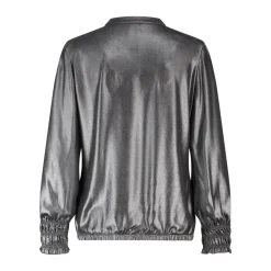 DAMES Zip73 Metallic Grey Leren Detail Longsleeve Top