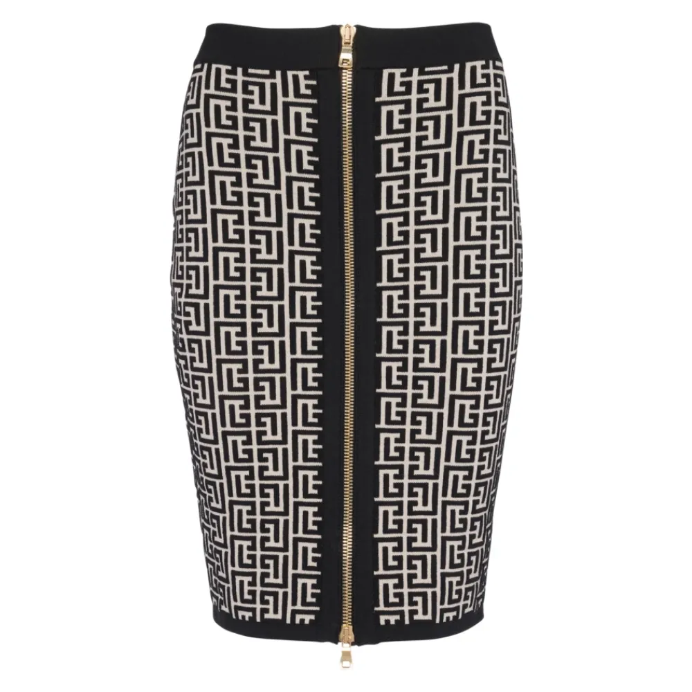 DAMES Balmain Rokken^Midi-gebreide rok met monogram