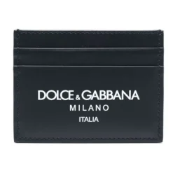 Heren Dolce & Gabbana Portefeuilles^Midnight Blue Leren Kaarthouder met Logo Print