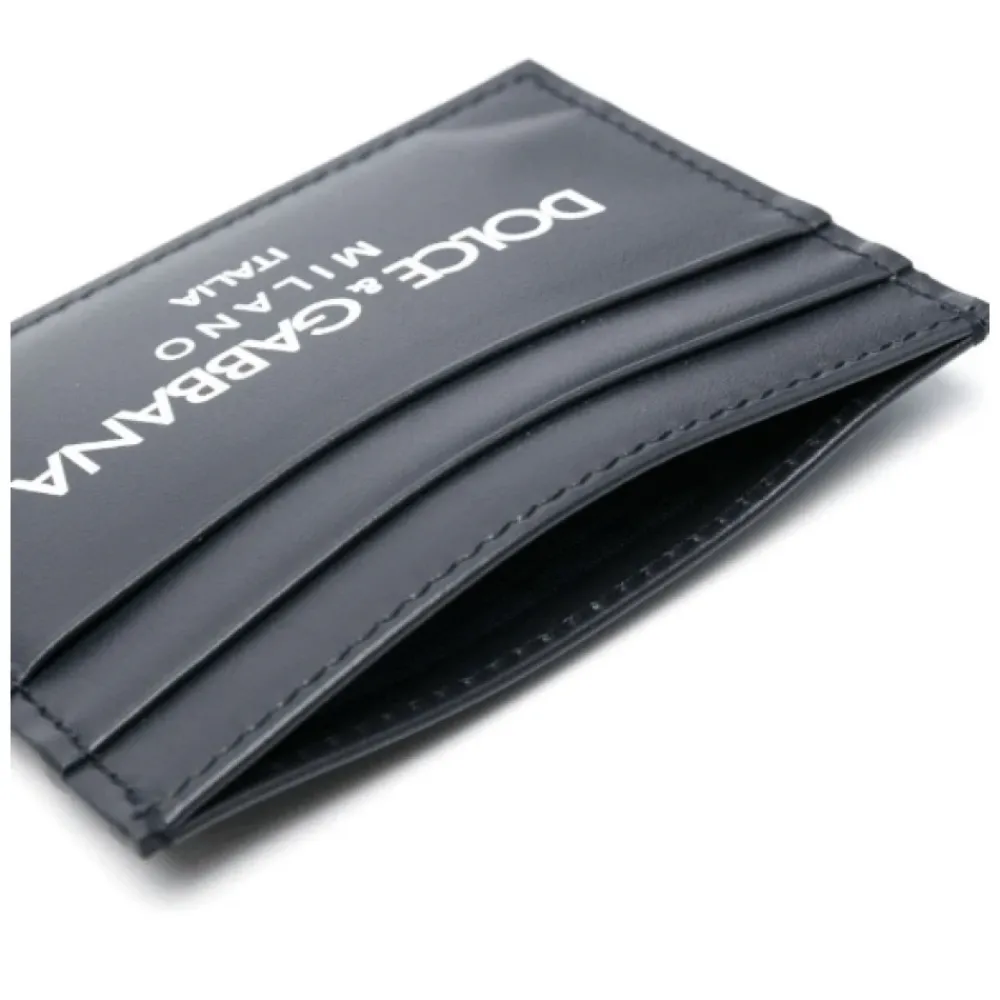 Heren Dolce & Gabbana Portefeuilles^Midnight Blue Leren Kaarthouder met Logo Print