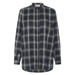 DAMES My Essential Wardrobe Midnight Check Shirt met Mandarin Kraag