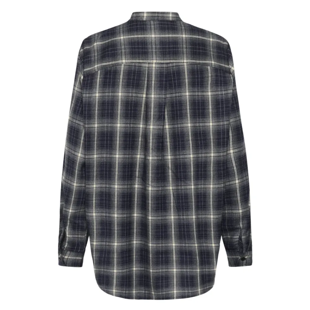 DAMES My Essential Wardrobe Midnight Check Shirt met Mandarin Kraag