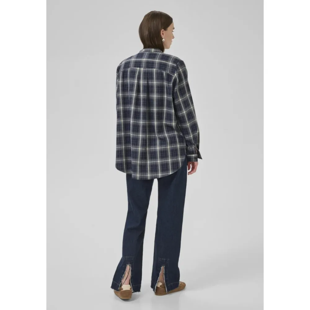 DAMES My Essential Wardrobe Midnight Check Shirt met Mandarin Kraag