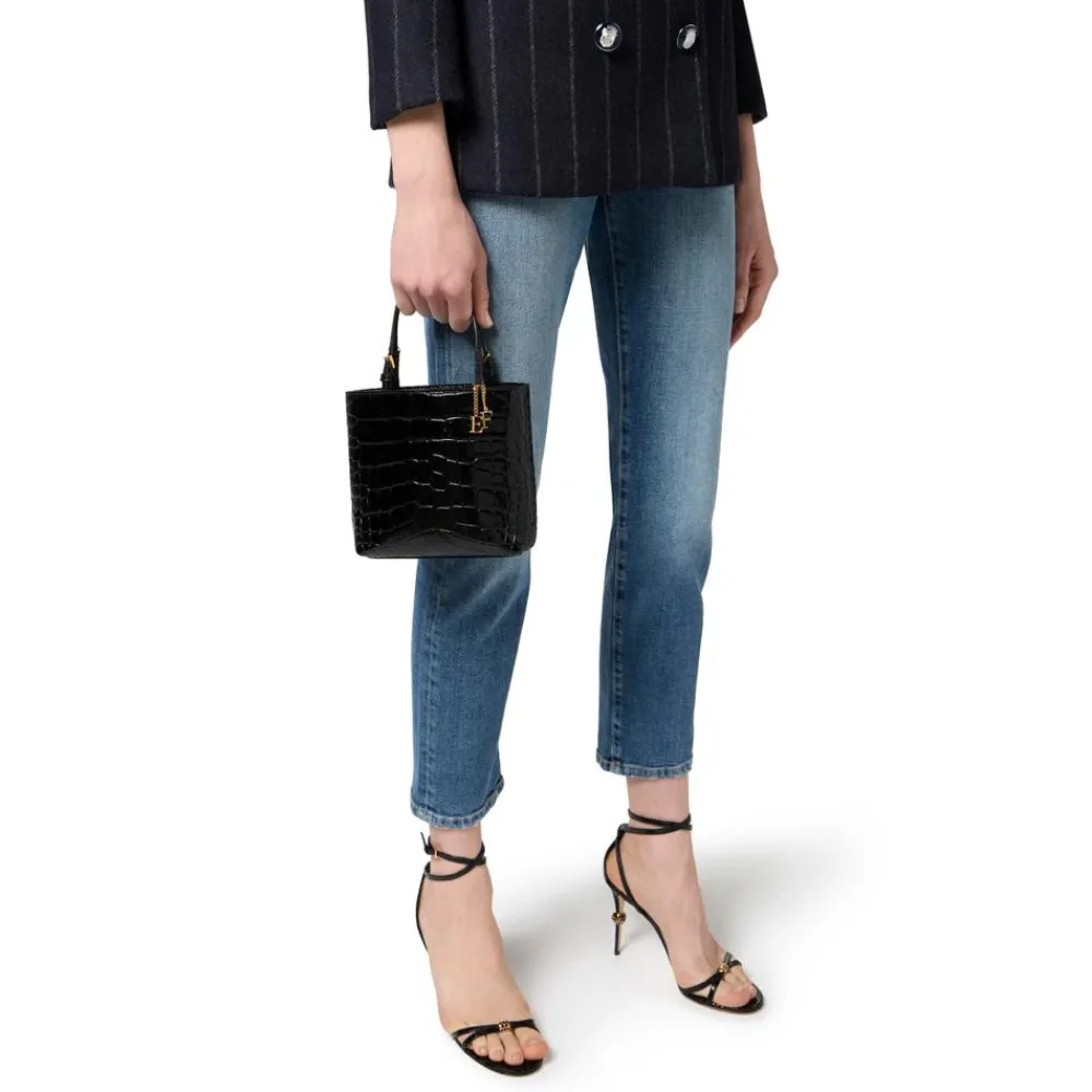 DAMES Elisabetta Franchi Heuptassen^Mini Leren Tote Bag met Logo Bedels