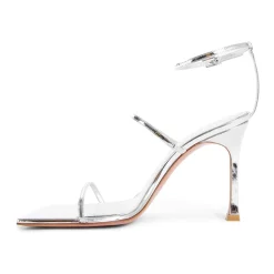 DAMES Amina Muaddi Mirror Silver Sandal Stiletto Hak