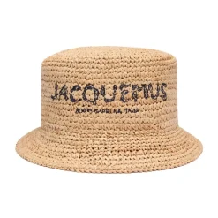 DAMES Jacquemus Hoeden^Natuurlijke Raffia Geborduurd Logo Hoed