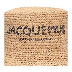 DAMES Jacquemus Hoeden^Natuurlijke Raffia Geborduurd Logo Hoed