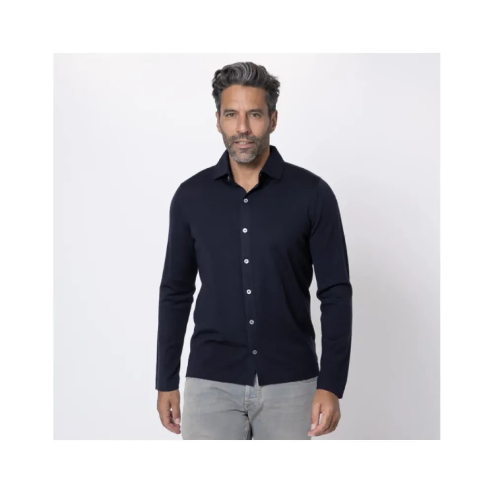 Heren Gran Sasso Overhemden^Navy Blue Lange Mouwen Shirt