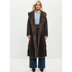 DAMES Cesare Gaspari Omkeerbare Imitatie Dierenprint Shearling Lange Jas