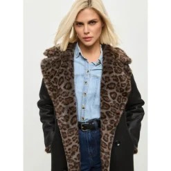 DAMES Cesare Gaspari Omkeerbare Imitatie Dierenprint Shearling Lange Jas