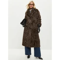 DAMES Cesare Gaspari Omkeerbare Imitatie Dierenprint Shearling Lange Jas