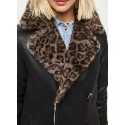 DAMES Cesare Gaspari Omkeerbare Imitatie Dierenprint Shearling Lange Jas