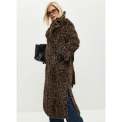 DAMES Cesare Gaspari Omkeerbare Imitatie Dierenprint Shearling Lange Jas