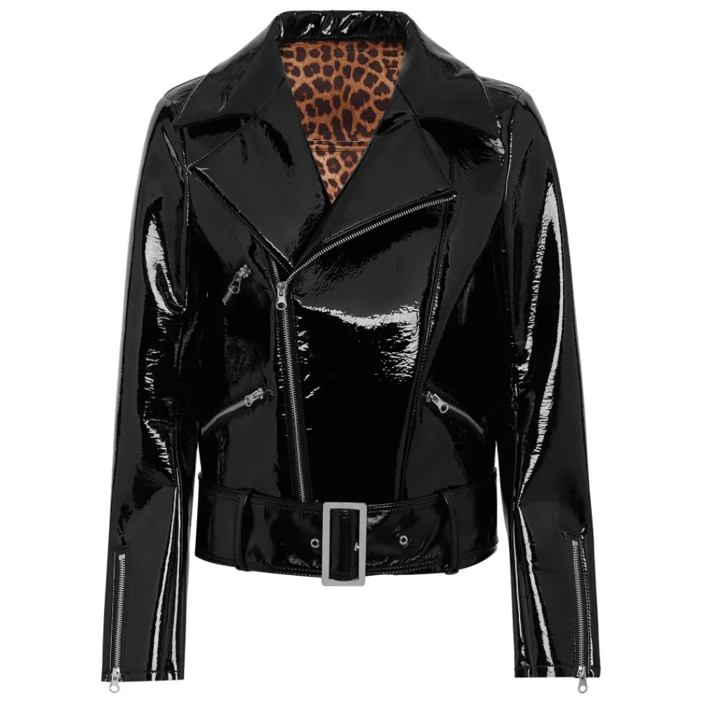 DAMES Philipp Plein Jassen^Oversize Glanzende Eco Leren Jas