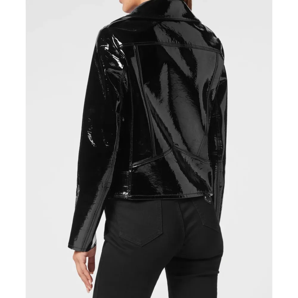 DAMES Philipp Plein Jassen^Oversize Glanzende Eco Leren Jas