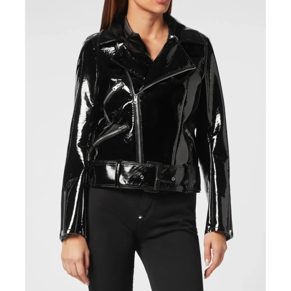 DAMES Philipp Plein Jassen^Oversize Glanzende Eco Leren Jas