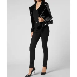 DAMES Philipp Plein Jassen^Oversize Glanzende Eco Leren Jas