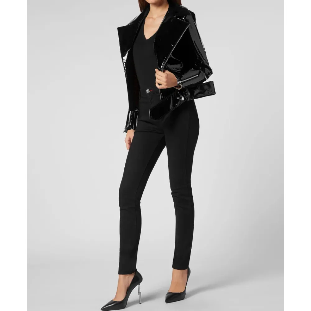 DAMES Philipp Plein Jassen^Oversize Glanzende Eco Leren Jas