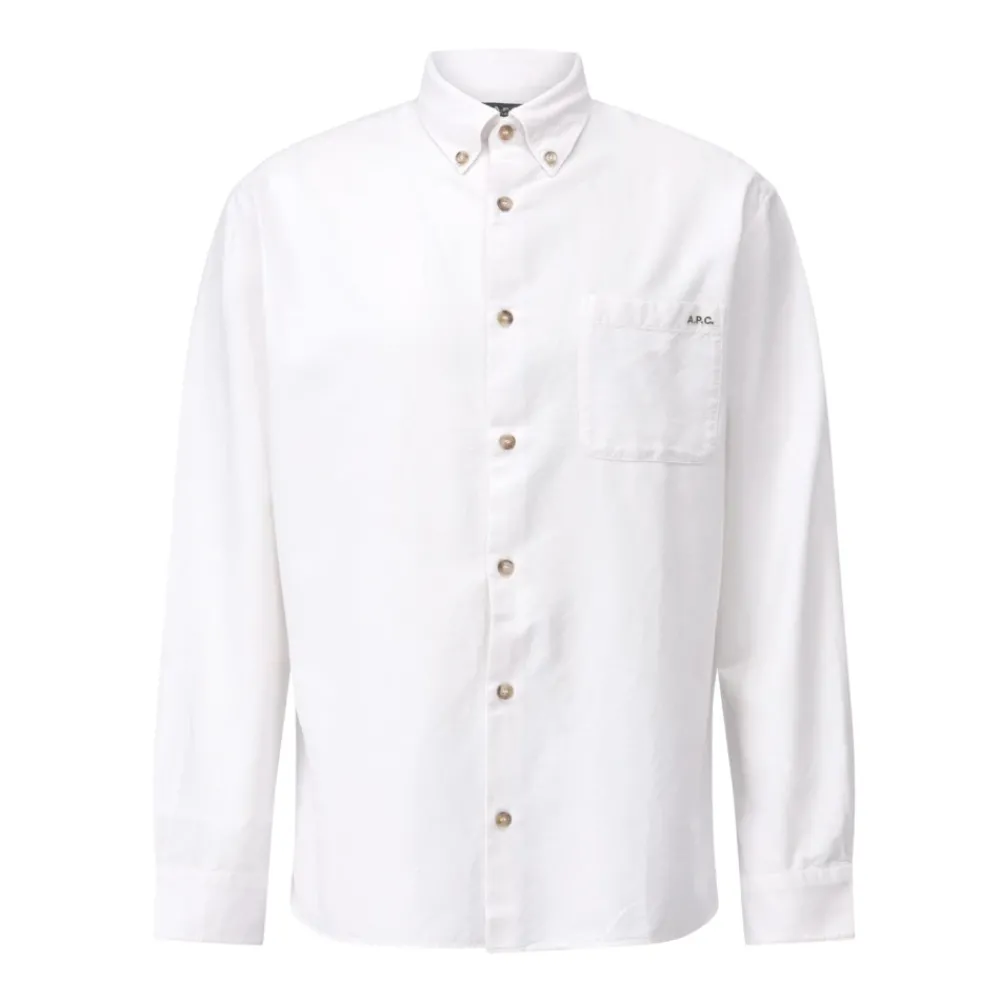 Heren A.P.C. Overhemden^Oversized Katoenen Shirt met Button-Down Kraag