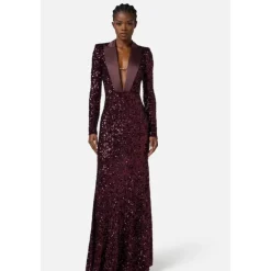 DAMES Elisabetta Franchi Jurken^Paillet Avondjurk met Hertog Revers