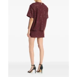 DAMES ROTATE Birger Christensen Rokken^Pailletten Grid Mini Rok Bordeaux