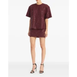 DAMES ROTATE Birger Christensen Rokken^Pailletten Grid Mini Rok Bordeaux