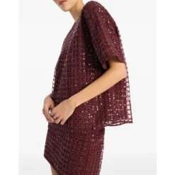 DAMES ROTATE Birger Christensen Rokken^Pailletten Grid Mini Rok Bordeaux