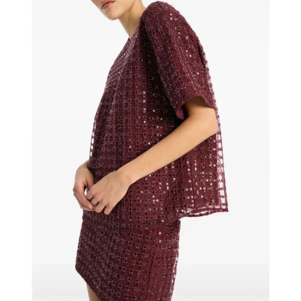 DAMES ROTATE Birger Christensen Rokken^Pailletten Grid Mini Rok Bordeaux