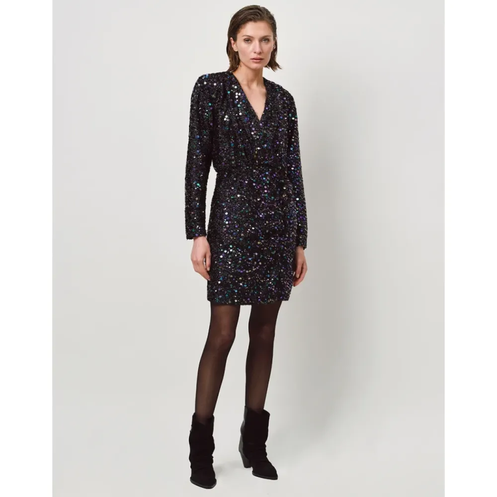 DAMES Dante 6 Pailletten Mini Jurk met V-Hals