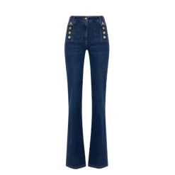 DAMES Elisabetta Franchi Palazzo Denim Broek met Gouden Knopen
